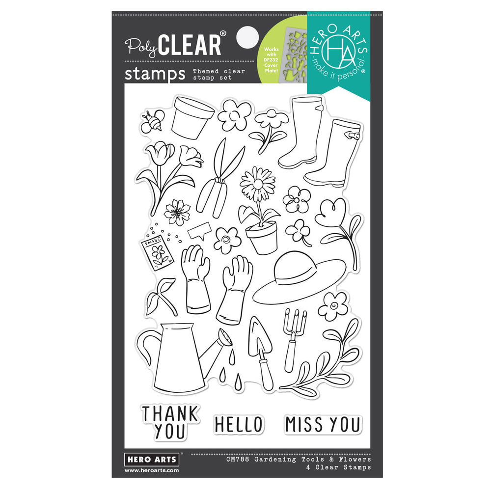 Hero Arts Gardening Tools & Flowers Clear Stamp Set
