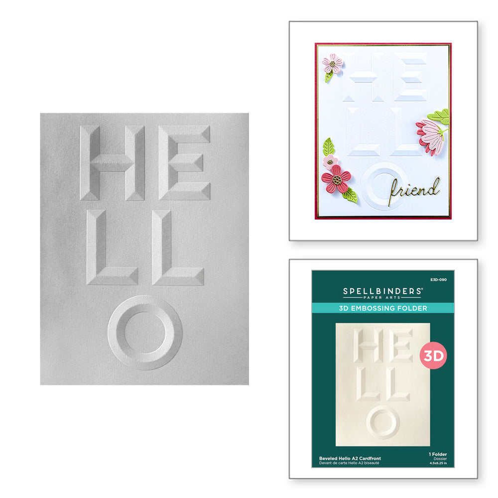 Beveled Hello A2 Cardfront 3D Embossing Folder from the Beveled Sentiment A2 Cardfront Collection