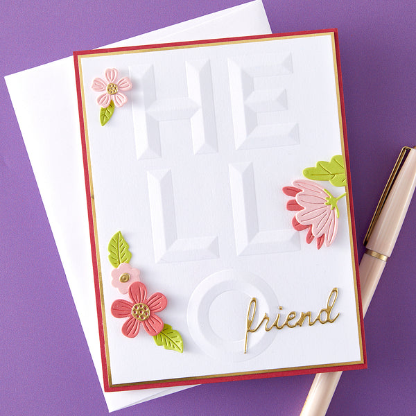 Beveled Hello A2 Cardfront 3D Embossing Folder from the Beveled Sentiment A2 Cardfront Collection