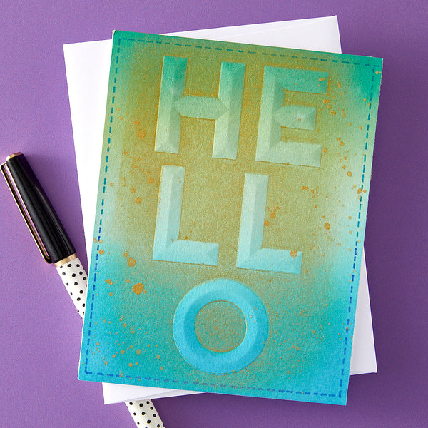 Beveled Hello A2 Cardfront 3D Embossing Folder from the Beveled Sentiment A2 Cardfront Collection