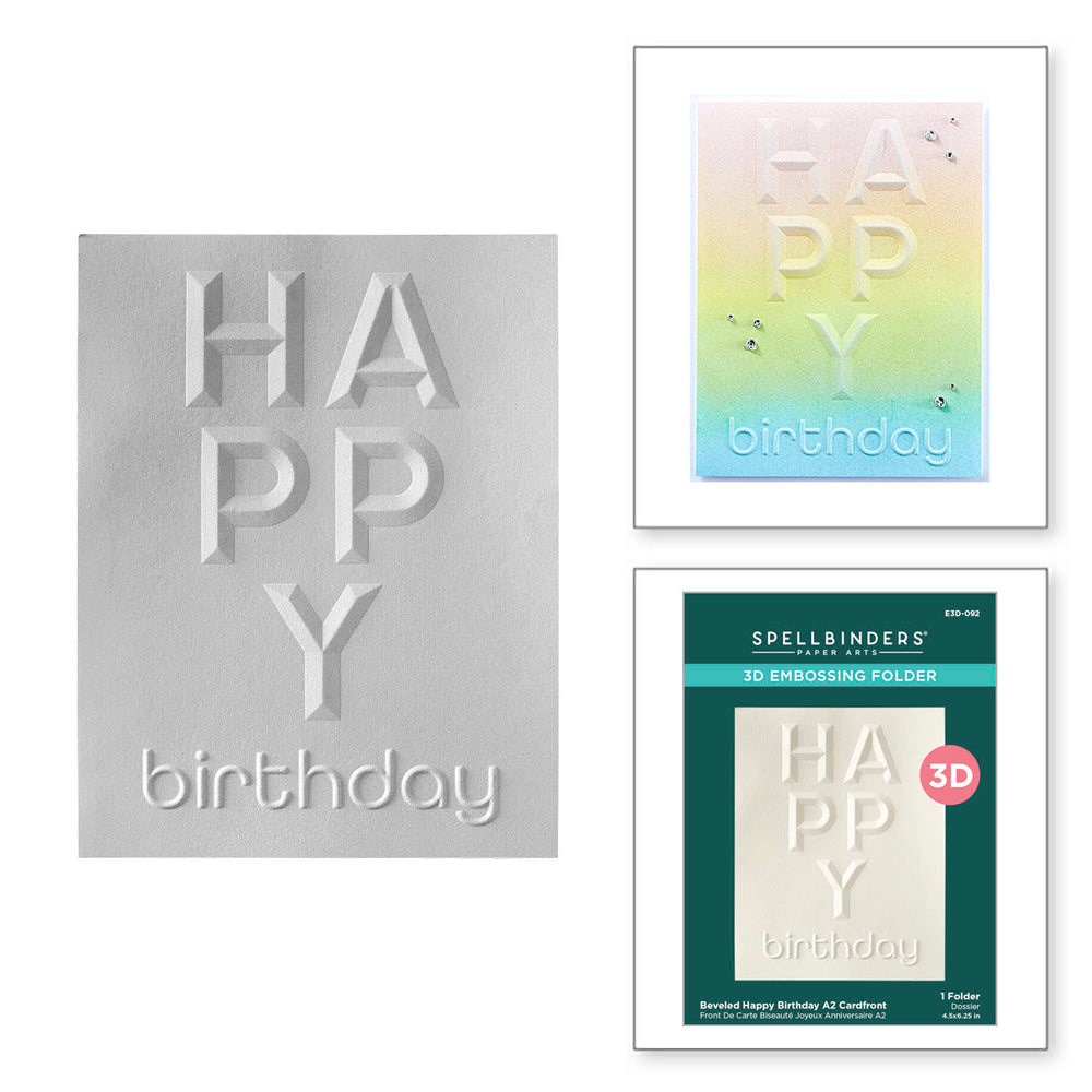 Beveled Happy Birthday A2 Cardfront 3D Embossing Folder from the Beveled Sentiment A2 Cardfront Collection