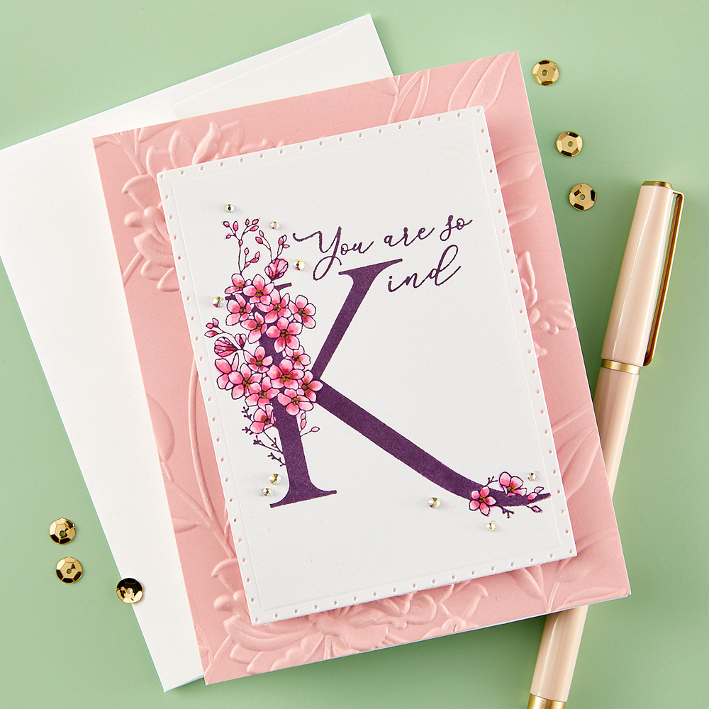 Floral K and Sentiment Press Plate from the Every Occasion Floral Alphabet Collection