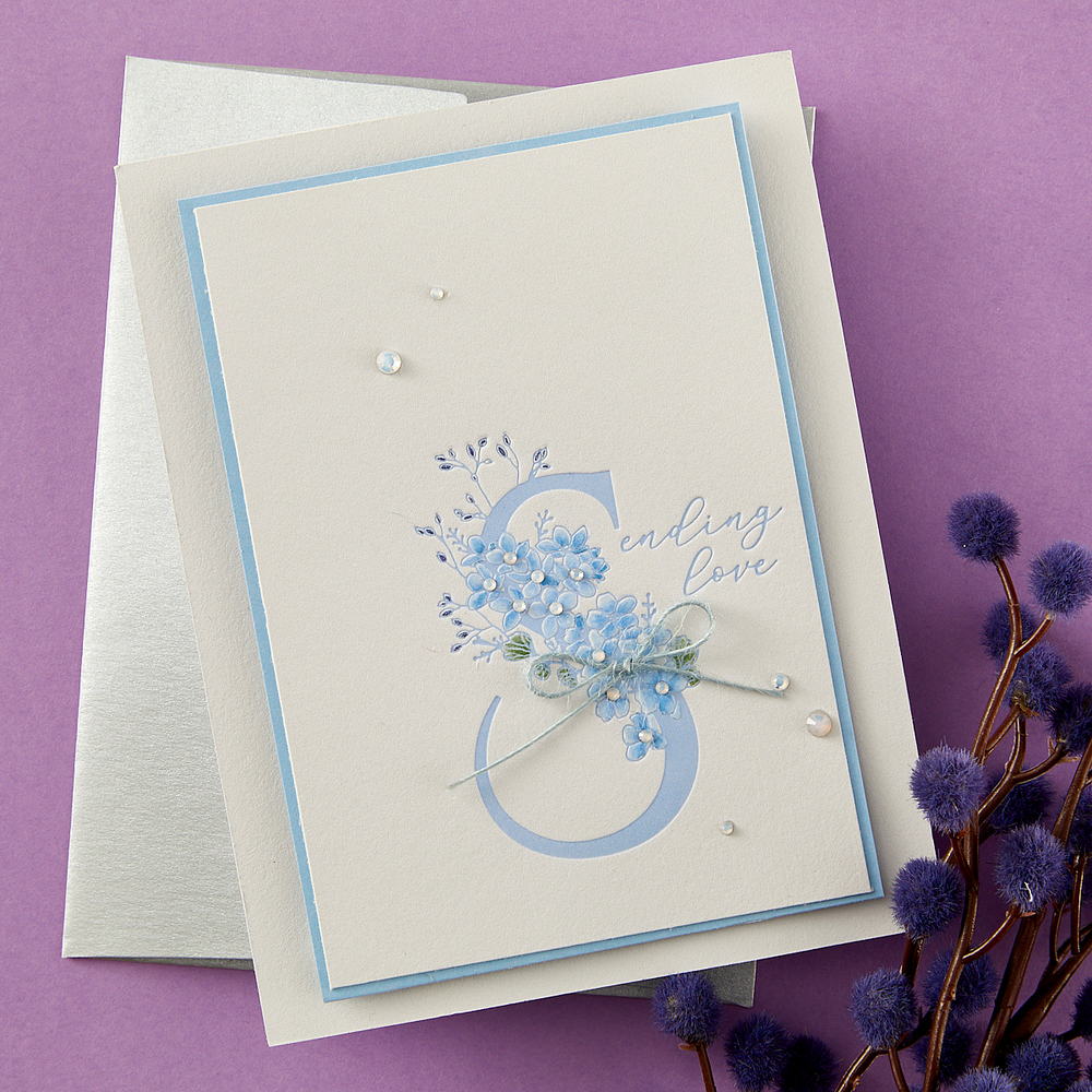 Floral S and Sentiment Press Plate from the Every Occasion Floral Alphabet Collection