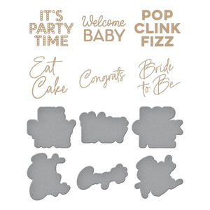 It's My Party Glimmer Sentiments Hot Foil Plate & Die Set from the It's My Party Collection by Carissa Wiley