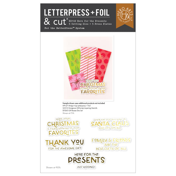 Hero Arts Here for the Presents Letterpress + Foil & Cut