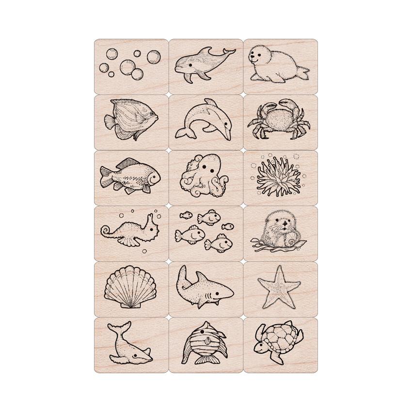 Hero Arts Sea Life Wood Ink n Stamp Set