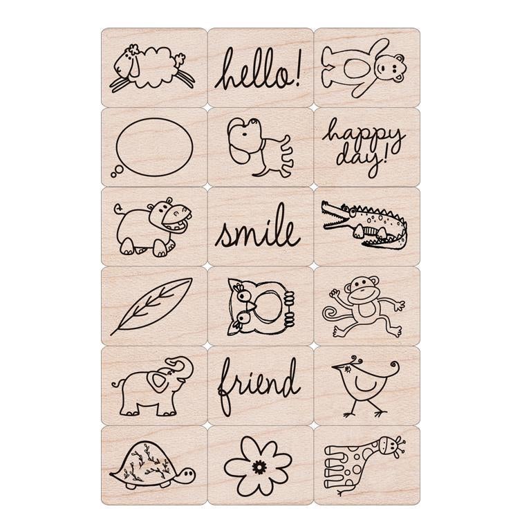 Hero Arts Happy Animals Wood Ink 'n Stamp Set