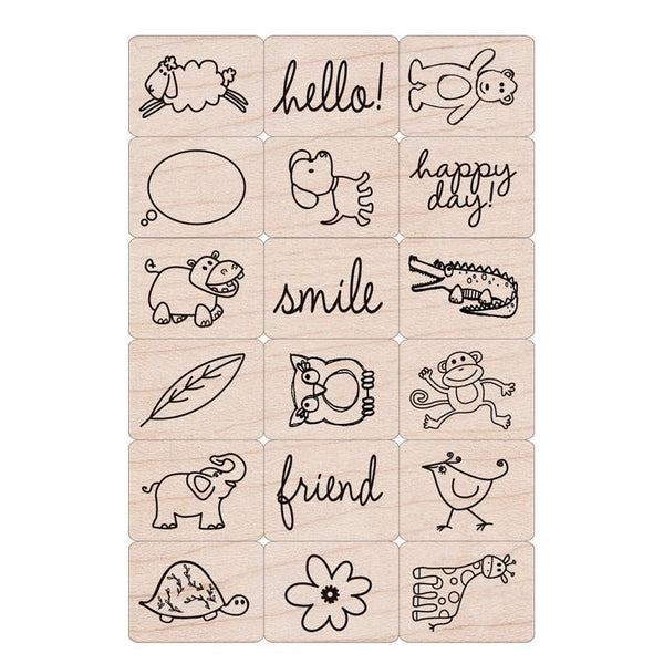 Hero Arts Happy Animals Wood Ink 'n Stamp Set