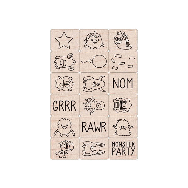 Hero Arts Monsters Wood Ink 'n Stamp Set
