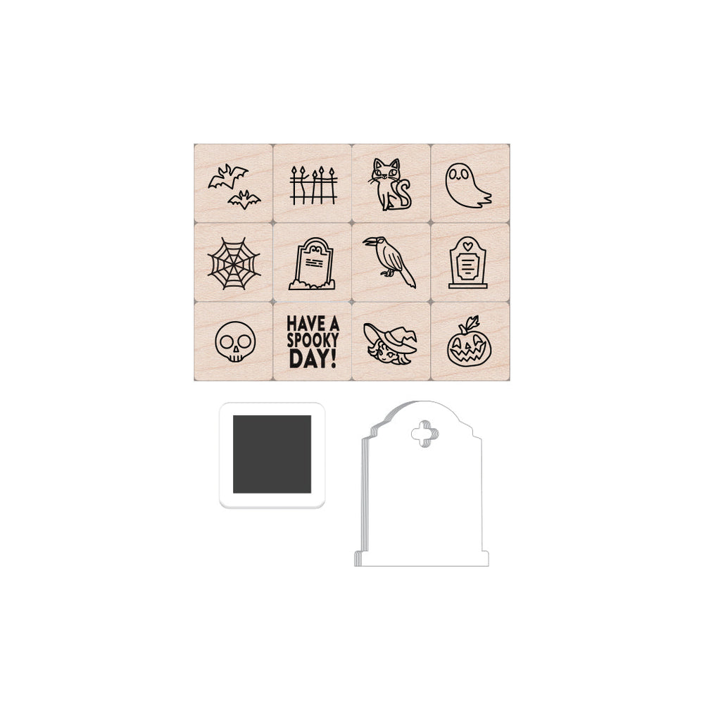 Hero Arts Graveyard Icons Mini Tub Wood Ink 'n Stamp Set