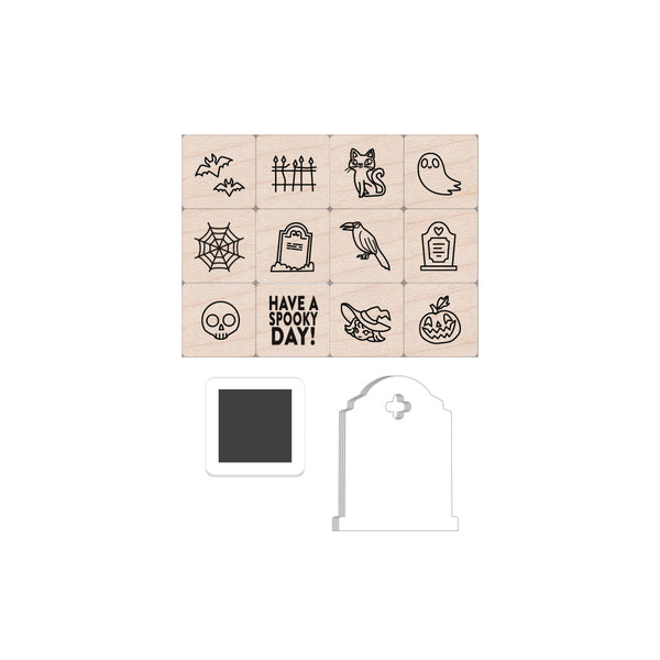 Hero Arts Graveyard Icons Mini Tub Wood Ink 'n Stamp Set