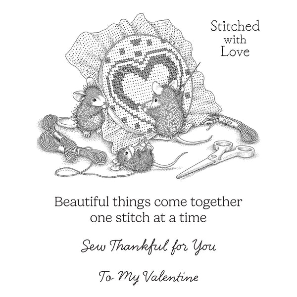 Stitched with Love Cling Rubber Stamps from the House-Mouse Heart and Soul Collection