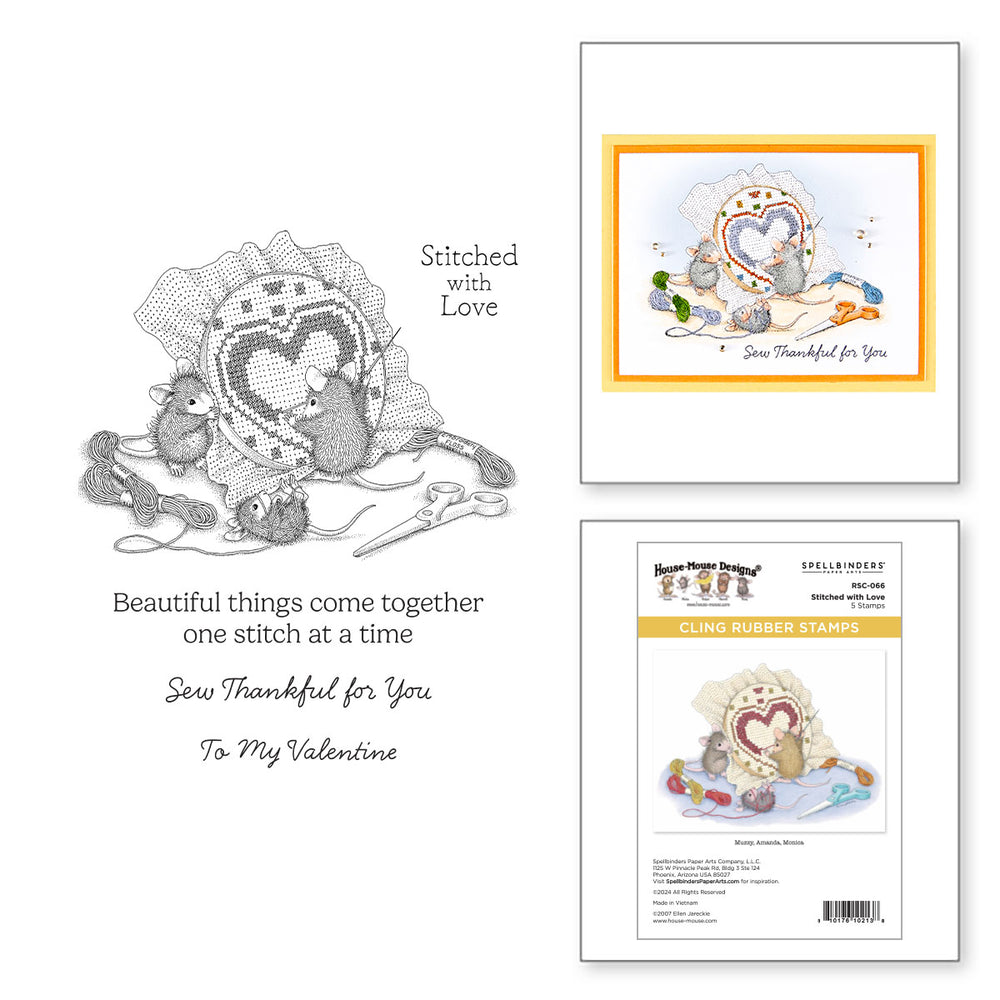 Stitched with Love Cling Rubber Stamps from the House-Mouse Heart and Soul Collection