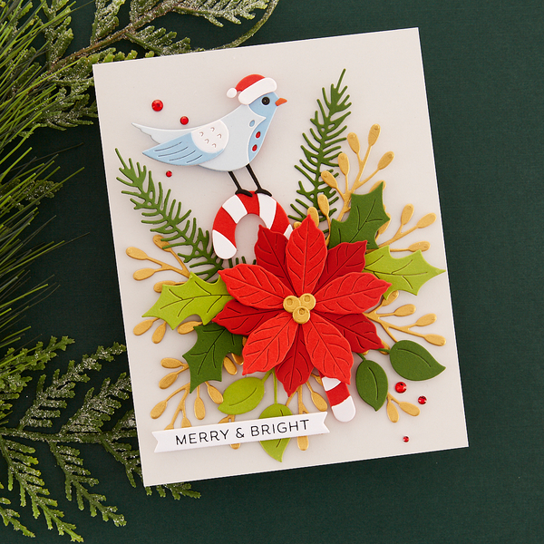 Christmas Bird Poinsettia Etched Dies from the Classic Christmas Collection