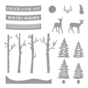 Woodland Scene Etched Dies from the Simon's Snow Globes Collection by Simon Hurley