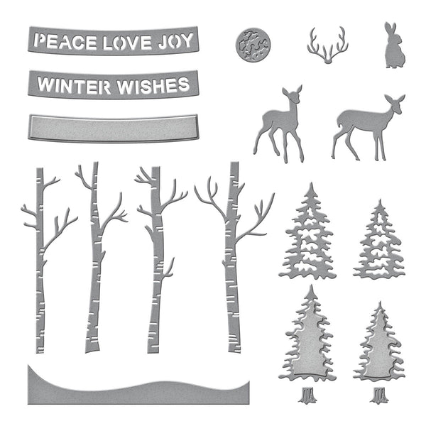 Woodland Scene Etched Dies from the Simon's Snow Globes Collection by Simon Hurley