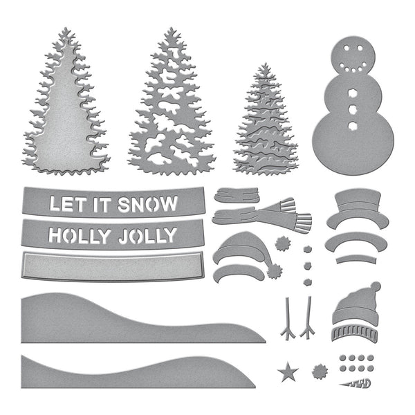 Snowman Scene Etched Dies from the Simon's Snow Globes Collection by Simon Hurley