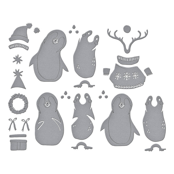 Playful Penguins Etched Dies from the Let It Snow Collection by Simon Hurley