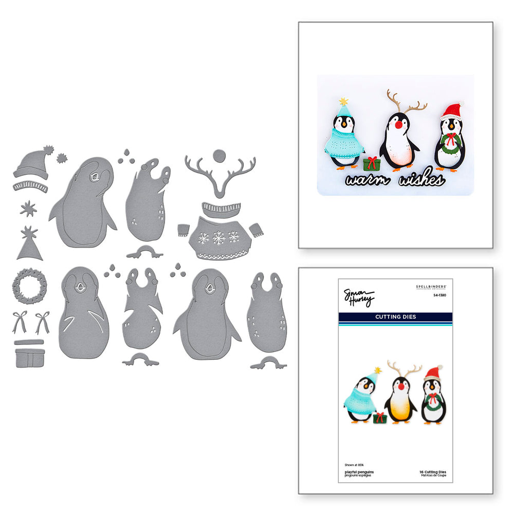 Playful Penguins Etched Dies from the Let It Snow Collection by Simon Hurley