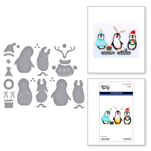 Playful Penguins Etched Dies from the Let It Snow Collection by Simon Hurley
