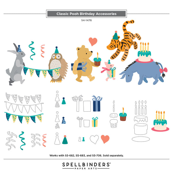 Classic Pooh Birthday Accessories Etched Dies with Simple Stories