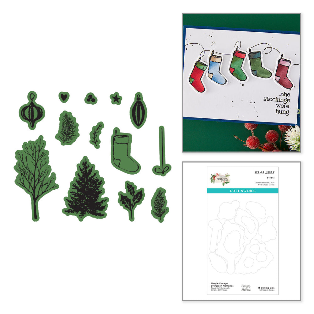 Simple Vintage Evergreen Memories Etched Dies for Coordinating Stamp Set by Simple Stories