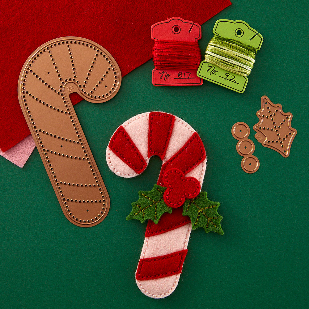Felt Candy Cane Etched Dies from the Felt Stitch & Create Collection by Nichol Spohr