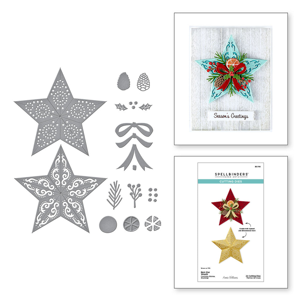 Barn Star Wreath Etched Dies from the Country Christmas Collection by Annie Williams