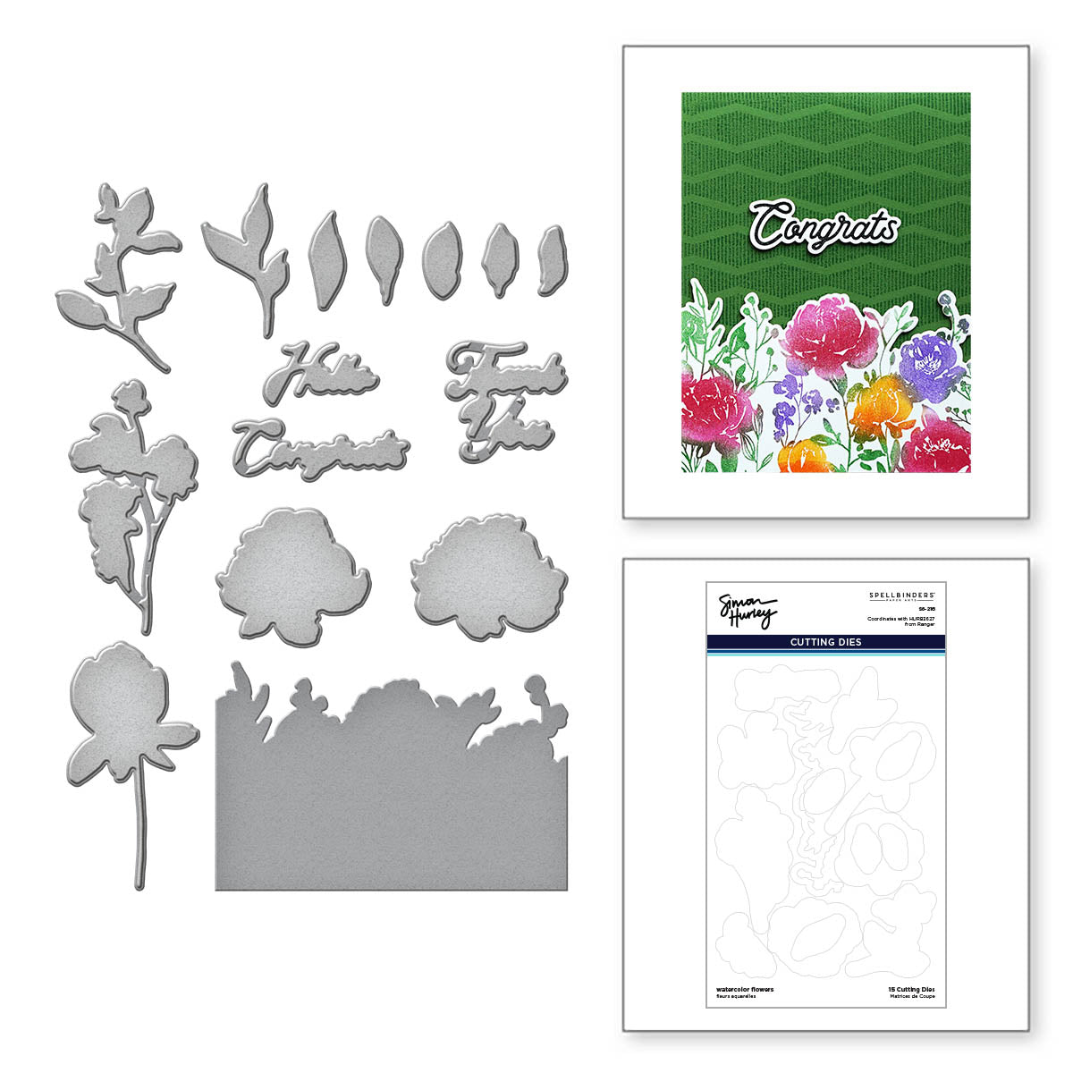 Watercolor Flowers Etched Dies for Coordinating Stamp Set by Simon ...