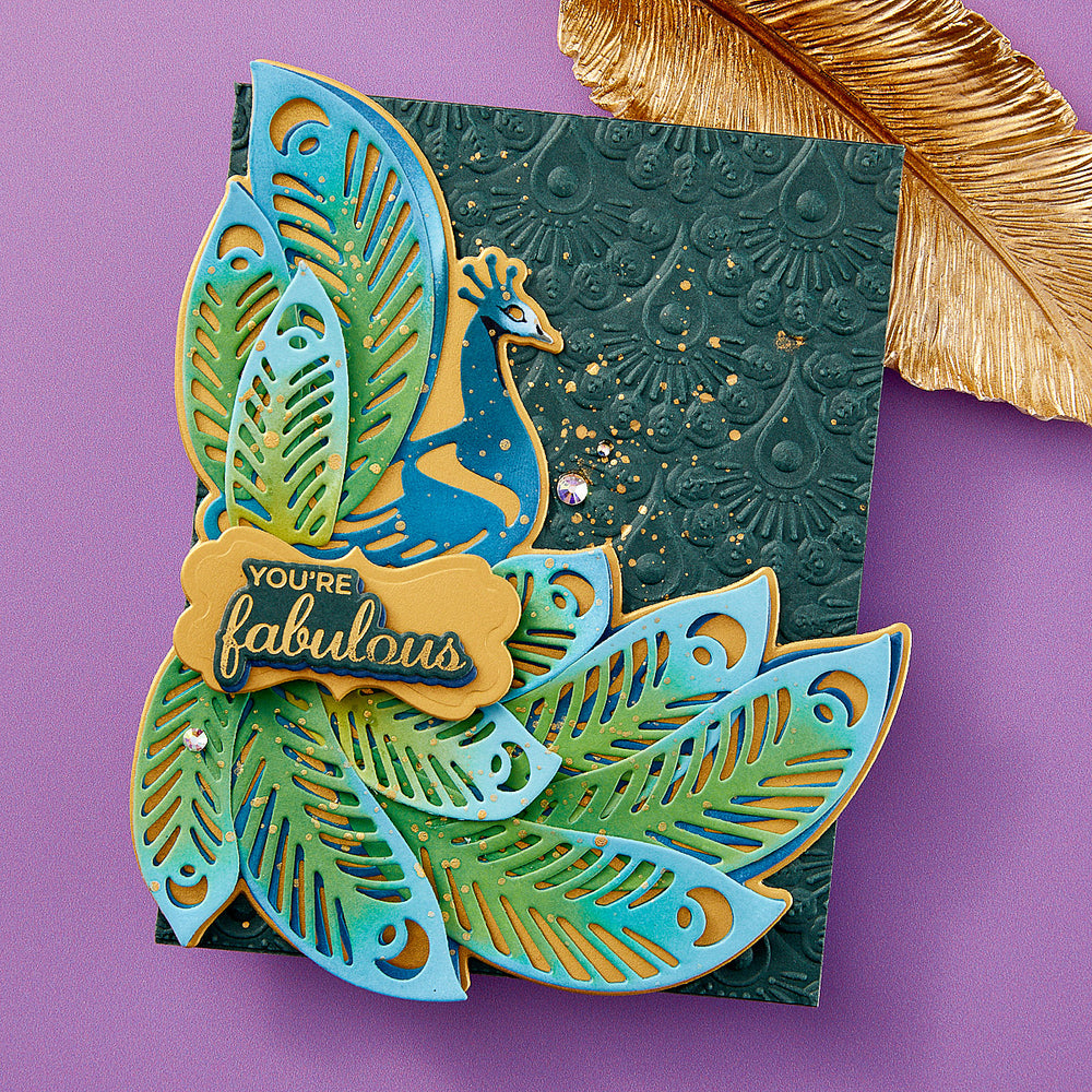 Glorious Peacock Etched Dies from the Peacock Paradise Collection by Dawn Bibby