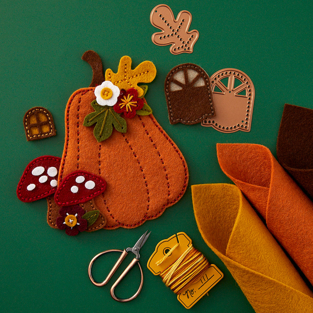 Felt Pumpkin Lane House Etched Dies from the Felt Stitch & Create Collection by Nichol Spohr
