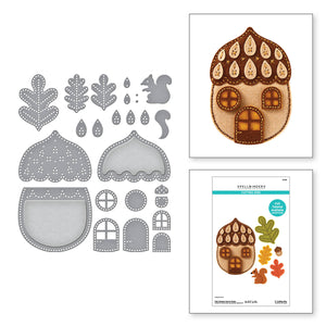 Felt Autumn Acorn House Etched Dies from the Felt Stitch & Create Collection by Nichol Spohr