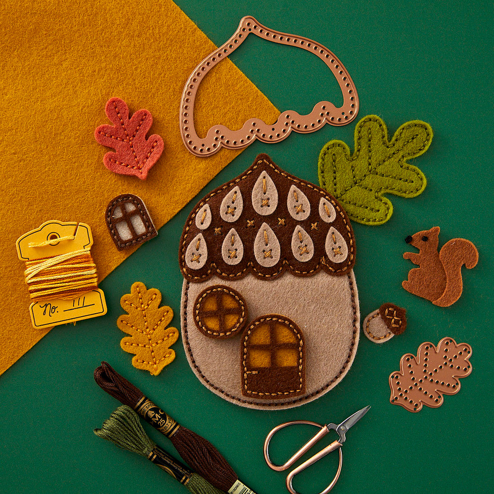 Felt Autumn Acorn House Etched Dies from the Felt Stitch & Create Collection by Nichol Spohr
