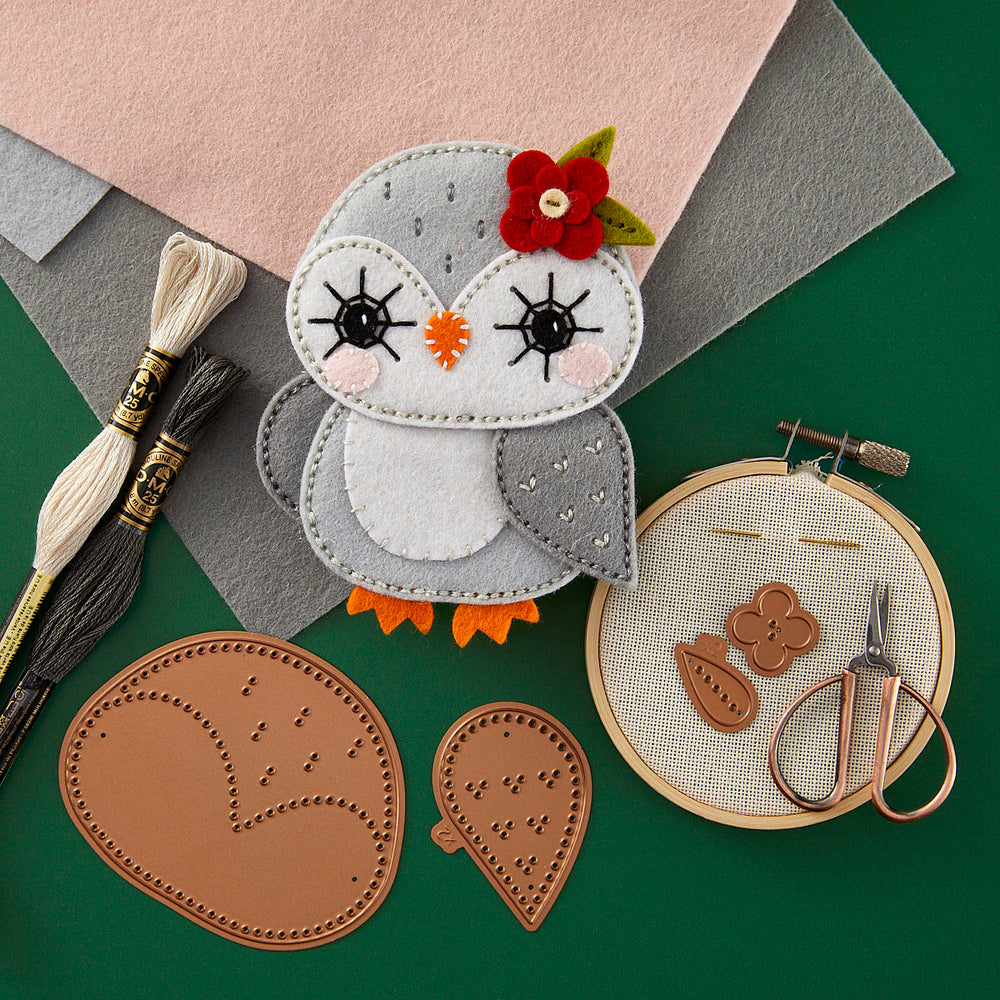 Felt Snowy Owl Etched Dies from the Felt Stitch & Create Collection by Nichol Spohr