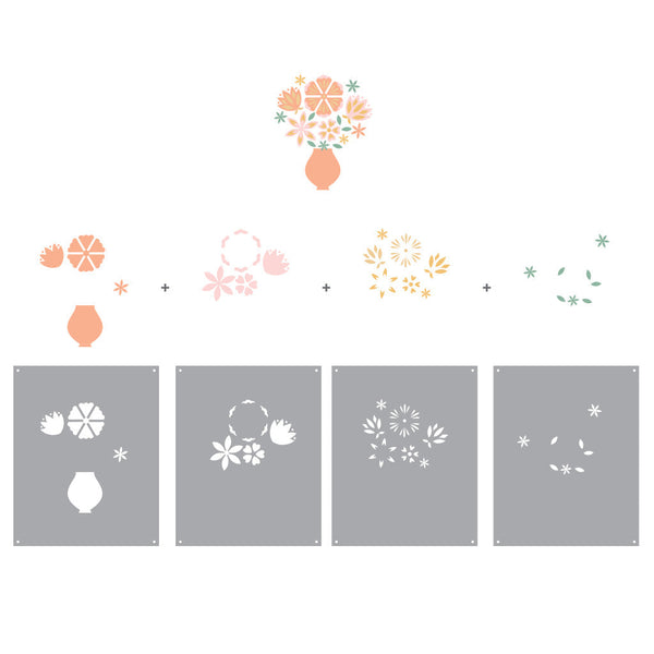 Hero Arts Color Layering Flowers in Vase Stencils