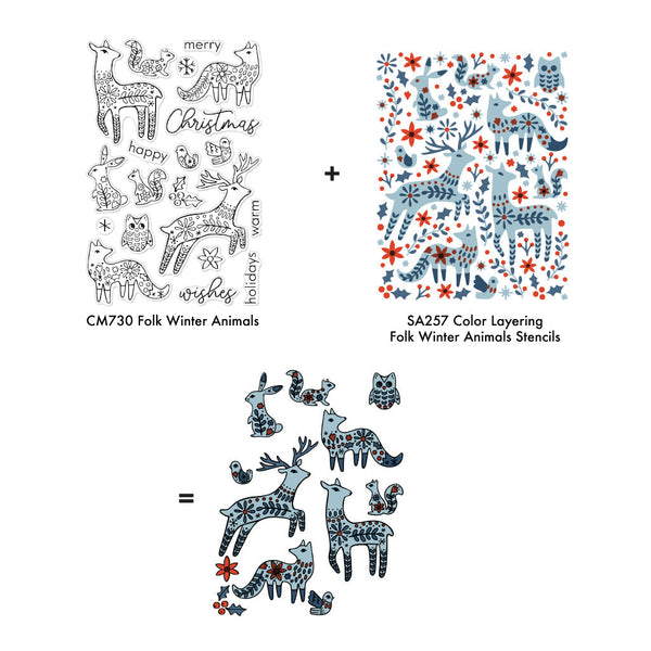 Hero Arts Color Layering Folk Winter Animals Stencils
