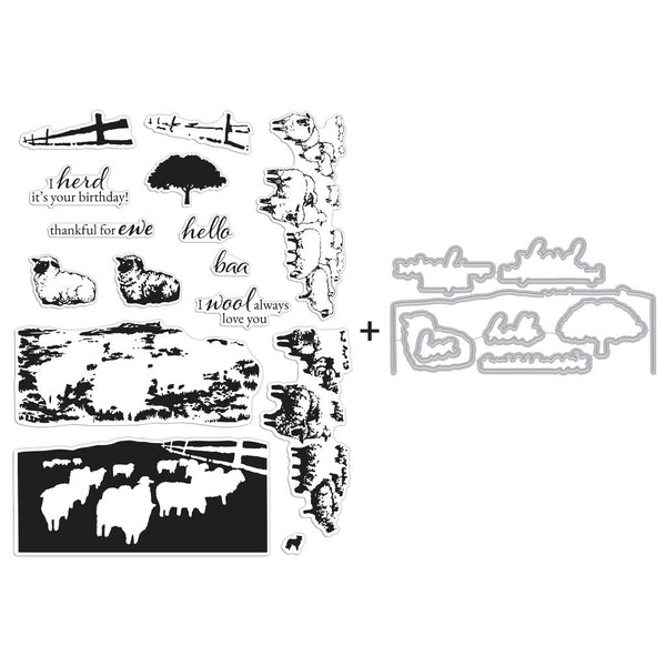 Hero Arts Sheep Herd HeroScape Stamps & Dies Bundle