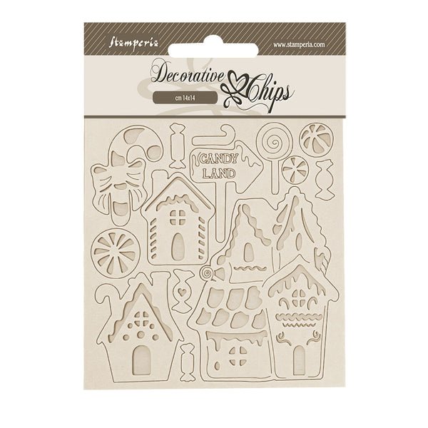 Stamperia Candy Christmas Marzipan Houses Decorative Chips