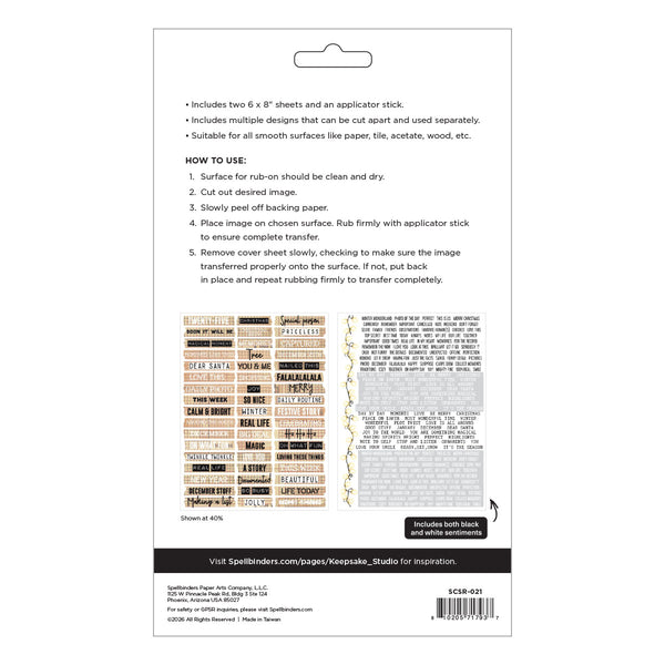 Keepsake Holiday Sentiments Rub-ons by Esther Glas - Nov 19 Consumer Launch Date