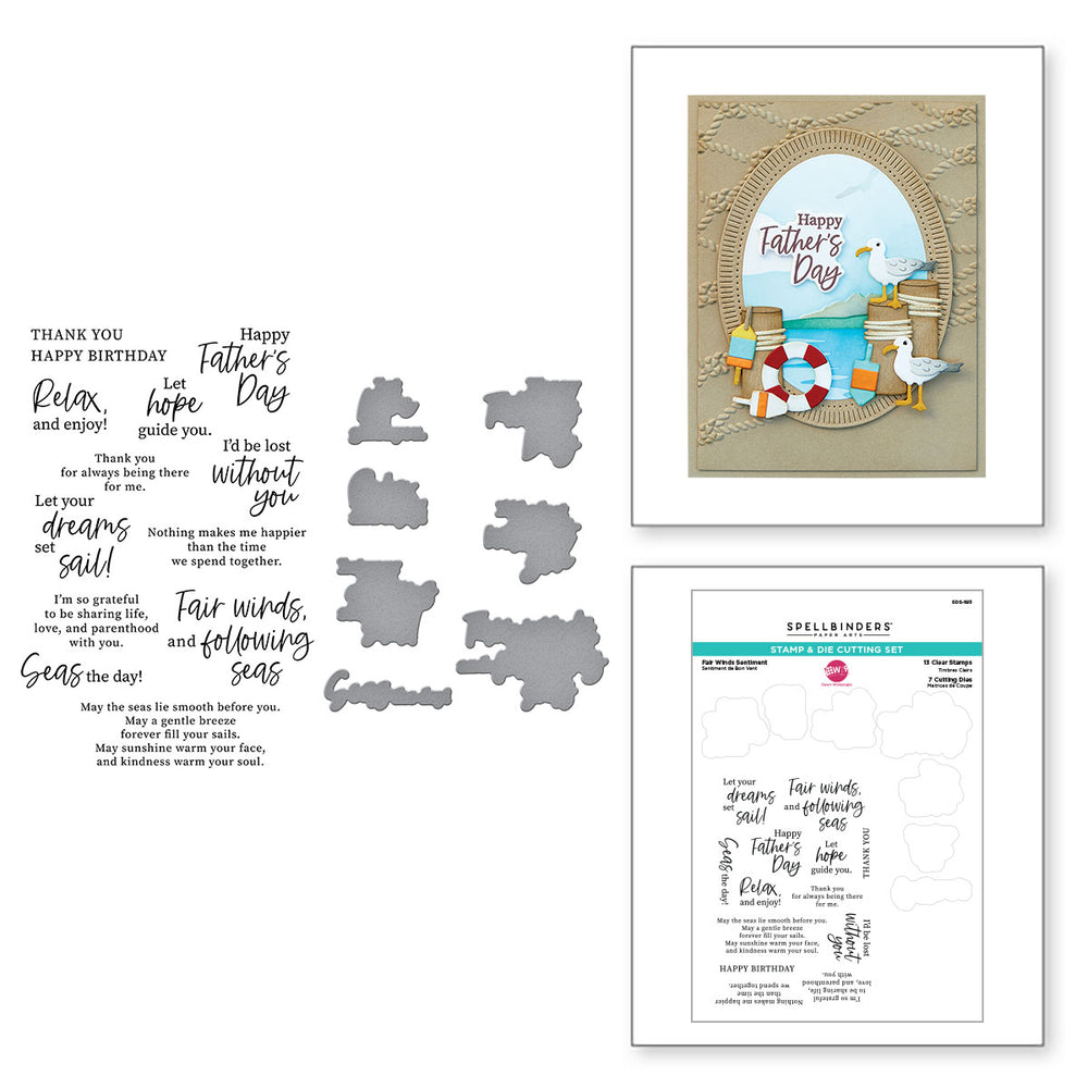 Fair Winds Sentiments Clear Stamp and Die Set from the Fair Winds Collection by Dawn Woleslagle