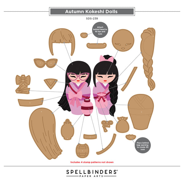 Autumn Kokeshi Dolls Stamp & Die Set by Alex Syberia