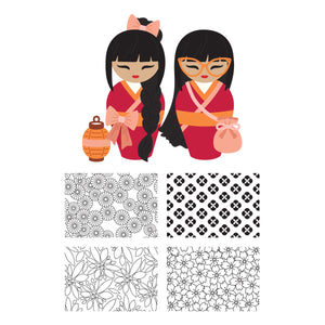 Autumn Kokeshi Dolls Stamp & Die Set by Alex Syberia