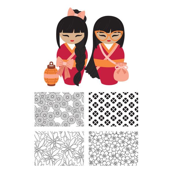 Autumn Kokeshi Dolls Stamp & Die Set by Alex Syberia