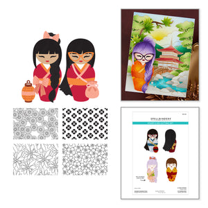 Autumn Kokeshi Dolls Stamp & Die Set by Alex Syberia