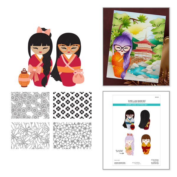 Autumn Kokeshi Dolls Stamp & Die Set by Alex Syberia
