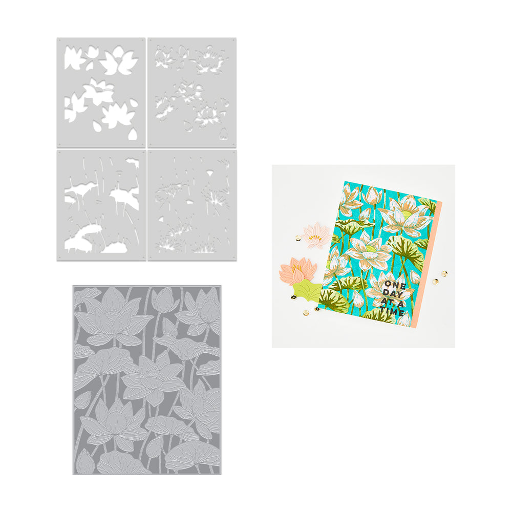 Hero Arts Lotus Field LetterPress + Foil Plate & Stencil Bundle