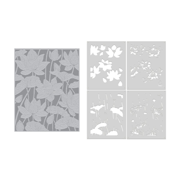 Hero Arts Lotus Field LetterPress + Foil Plate & Stencil Bundle