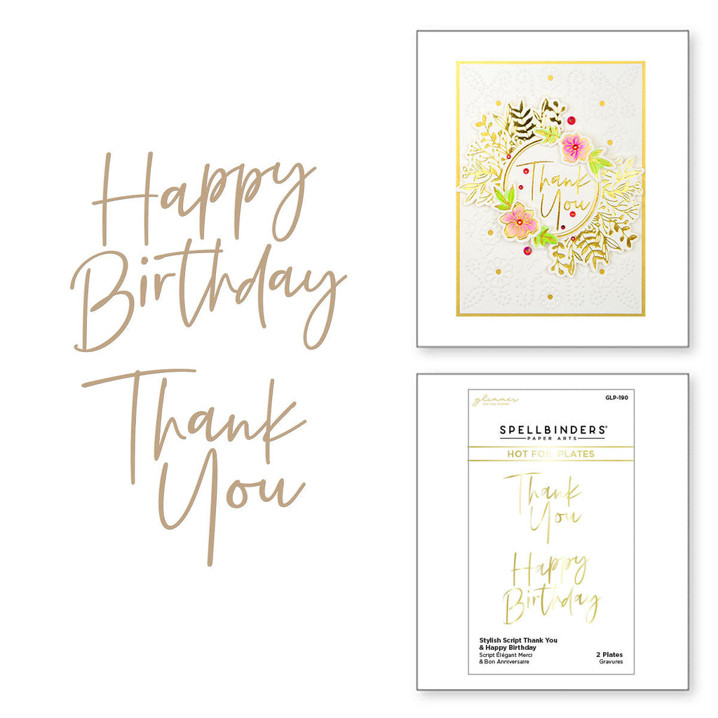 Thank You & Happy Birthday Glimmer Hot Foil Plate Set from the Stylish Script Collection (GLP-190) Combo Image
