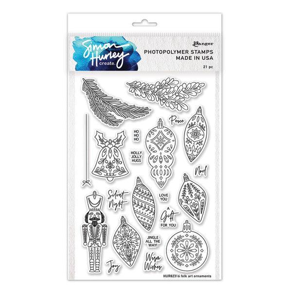 Ranger Clear Stamp Set Folk Art Ornaments by Simon Hurley create.