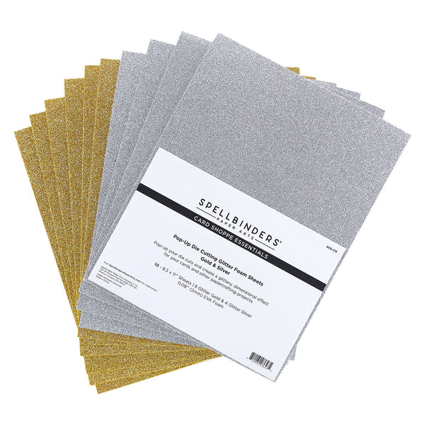 Pop-Up Die Cutting Glitter Foam Sheets - Gold & Silver Whiteclipped